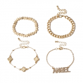 European and american cross-border jewelry, creative chain letter micro-inlaid bracelet, simple four-leaf clover star combination bracelet