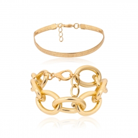 European and american cross-border jewelry personality hip-hop hipster geometric jewelry female punk cross chain snake bone chain set bracelet