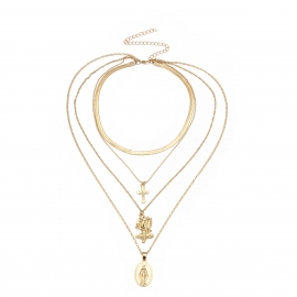 European and american cross-border jewelry fashion personality trendy exaggerated item decoration retro cross multi-layer pendant clavicle necklace