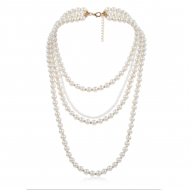 European and american cross-border jewelry, simple geometric round multi-layer necklace, personality multi-layer tassel pearl rice bead necklace female