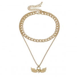 European and american cross-border jewelry simple thick chain double-layer pendant necklace creative lock-shaped love wing necklace female