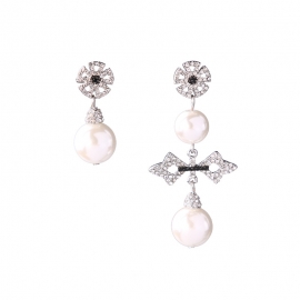 Flower pearl earrings womens super flashing wild asymmetric cross earrings earrings european and american wish cross-border explosion jewelry