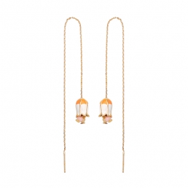 S925 silver needle stud earrings female fresh oil dripping flower ear line female temperament long face thin ear jewelry