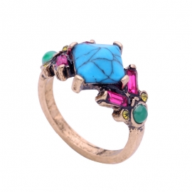 Retro turquoise flower ring female personality wild natural wind ring european and american wish cross-border explosion jewelry wholesale