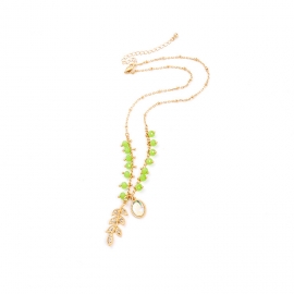 Simple leaf glass beads colorful crystal diamond pendant necklace european and american fashion sweater chain accessories