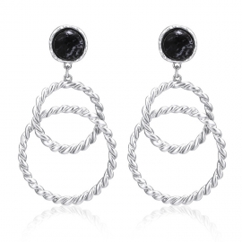 925 silver needle earrings european and american popular fashion personality turquoise double ring twisted flower earrings ear hooks ladies earrings