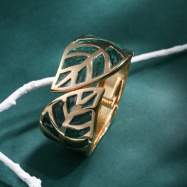 Manufacturers hot style bracelets womens retro fashion dripping oil bracelets leaf shape wide-brimmed gold bracelet jewelry wholesale