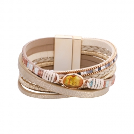 New bohemian bracelet female sweet sen ethnic jewelry multilayer cross-wound crystal leather clasp bracelet