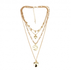 Fashion simple classic style ladies alloy world map love heart bead pendant multilayer necklace