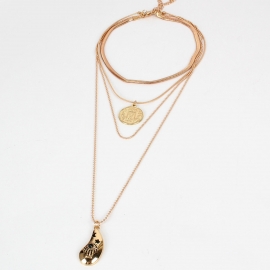 Fashion trendy retro style ladies portrait embossed round brand eye pendant multilayer necklace