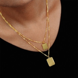 Fashion simple and popular ladies geometric square brand pendant double necklace