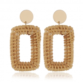 Ethnic style retro geometric vine hand-woven earrings european and american cross-border beach style exaggerated rattan earrings