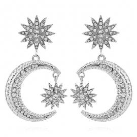 European and american fashion big-name exaggerated earrings, star and moon alloy full diamond earrings, female bohemian earrings factory direct sales