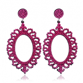 European and american exaggerated fashion all-match multi-color earrings geometric non-woven hollow full diamond earrings factory direct sales