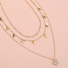 European and american foreign trade hot selling jewelry creative retro simple metal clavicle chain butterfly diamond tassel multilayer necklace