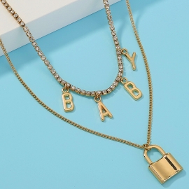 European and american new jewelry street fashion exaggerated personality lock letter baby pendant multilayer alloy necklace
