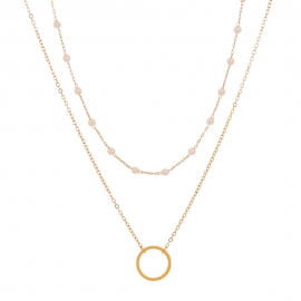 European and american amazon foreign trade jewelry simple and versatile multilayer pearl thin chain round pendant multilayer necklace