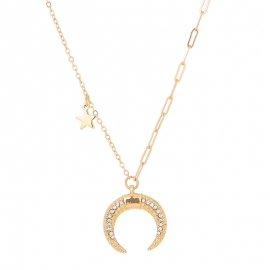 European and american cross-border diamond-studded star moon necklace stitching design personality lattice chain fashion wild clavicle chain necklace