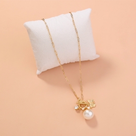 European and american foreign trade simple and fashionable lattice chain temperament wild ot buckle pearl butterfly pendant necklace clavicle chain female