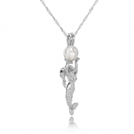 Natural freshwater oyster pearl necklace personality creative mermaid diy cage pendant
