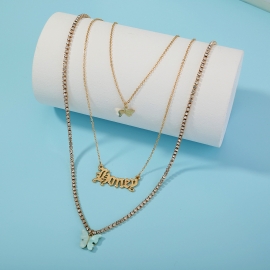 European and american foreign trade ins wind jewelry multi-layer personality butterfly necklace retro niche fashion letter clavicle chain female