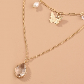 The new japanese and korean immortal pure and smart water drop pendant multi-layer inseparable creative design necklace jewelry female