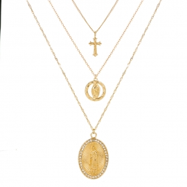 European and american street hip hop net red multi-layered exaggerated multi-layered virgin cross round pendant necklace female explosion