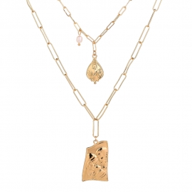 Amazon explosion models multi-layer metal texture pendant necklace golden portrait water drop tag european and american fashion female jewelry