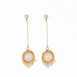 European and american simple fashion zircon earrings baroque retro pearl earrings temperament long earrings earrings