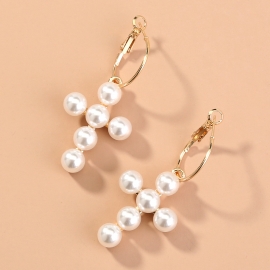 European and american cross-border jewelry fashion exaggerated cross handmade pearl inlaid alloy metal earrings earrings