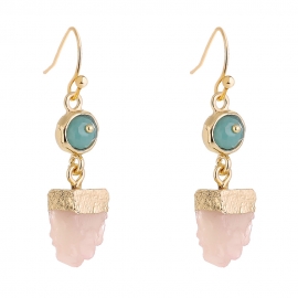 European and american hot-selling irregular pink crystal cluster earrings, wild green natural stone earrings, factory direct sales