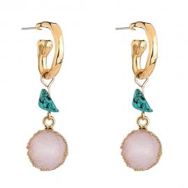 European and american cross-border retro hot-selling earrings female celebrity characteristic turquoise c-shaped ear hook wild fresh round earrings