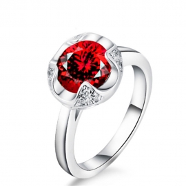 Flower ring-shaped female ring inlaid with aaa zircon ruby