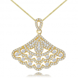 New fan-shaped full diamond pendant rose gold copper with gold electroplated finished necklace and zircon pendant