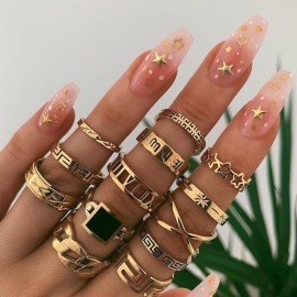 New fashion retro geometric ring personality trend hollow star diamond 13 piece set ring