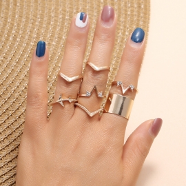 European and american cold wind ins retro diamond set ring wish hot sale explosion model airplane geometric figure 7-piece ring