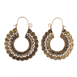 Amazon new retro bohemian ethnic style carved diamond rotating hollow earrings