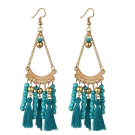 European and american bohemian ethnic style retro earrings jewelry tassel color beads long earrings wholesale earrings