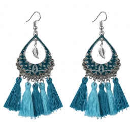 Bohemian earrings retro ethnic court temperament star the same ear jewelry silk tassel drop earrings female