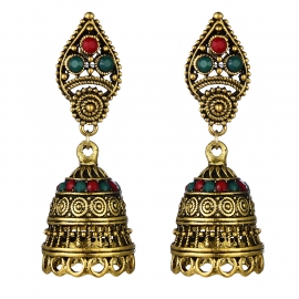 Indian style exotic alloy color tassel bell earrings diamond hollow holiday earrings