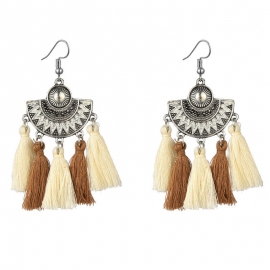 New retro earrings roman semi-disc drip tassel earrings ethnic style color matching long earrings