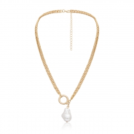 European and american cross-border jewelry simple geometric circle chain necklace female personality retro special-shaped pearl pendant necklace