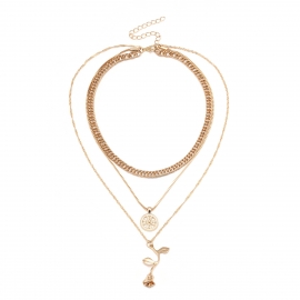 European and american cross-border jewelry, personality, versatile, retro, multi-layered necklace, simple alloy rose pendant, clavicle necklace