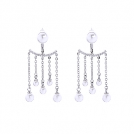 925 silver needle exaggerated tassel pearl pendant earrings femininity japanese and korean fashion banquet dress accessories