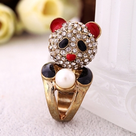 European and american fashion jewelry wholesale diamond alloy cute red panda ladies ring ring