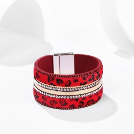 Amazon hot selling source bohemian style red broad-brimmed leopard print horsehair rhinestone ladies bracelet wholesale