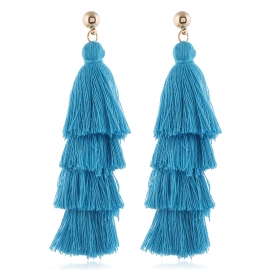 Factory direct amazon hot sale four-layer cotton tassel earrings bohemian retro long exaggerated earrings