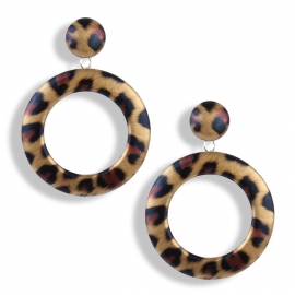 European and american fashion exaggerated wild ear jewelry amazon hot product leather geometric circular leopard print earrings women