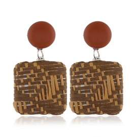 Factory direct sale square simple stitching color woven earrings european and american style straw woven cloth amazon hot earrings