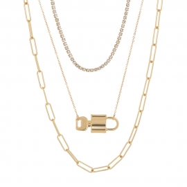 European and american cross-border hot selling punk style exaggerated lattice chain hip hop street shooting lock key metal pendant multi-layer necklace